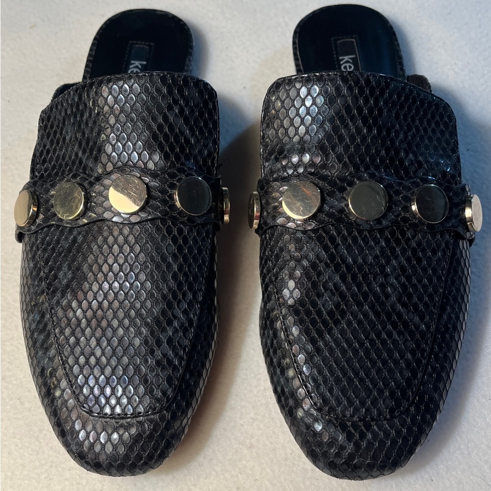 Kensie Black and Gold Mules